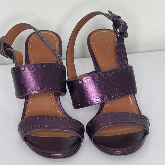 Coach Rylie Plum Purple Studded Block Metallic Heels, Size 6.5 NWOB - Picture 1 of 9